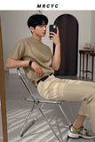 Wiaofellas  -  Summer Men's Fashion Cotton Solid Color Loose T Shirt Mens Short Sleeve Casual Tops Male Streetwear O-neck Top Tees V37
