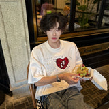 WIAOFELLAS  -  Fashion Men's Print Letter Beads Contrast Color Loose T-shirts Trendy Summer Casual Short Sleeves O-neck Tops Male