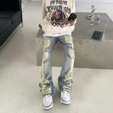 Wiaofellas  -  Retro American High Street Men's Jeans Distressed Dyed Washed High Quality Straight Leg Casual Trousers for Teens