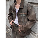 WIAOFELLAS  -  Autumn and winter Maillard style retro heavy washing and old versatile denim jacket couple set