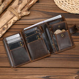 WIAOFELLAS  -  High Quality Genuine Leather Card Wallet Men Women RFID Genuine Leather Short Wallet Multi Cards Slots Button Man Purse