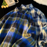 WIAOFELLAS  -  Leisure Plaid Shirt Autumn New Men's Long Sleeve Shirt Tide Street Color Collision Cardigan Jacket Loose Fit Unisex Shirts