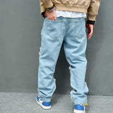 Wiaofellas  -  Autumn Stylish Men Ripped Patch Spliced Hip Hop Jeans Streetwear Loose Male Straight Denim Pants Trousers