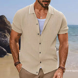 WIAOFELLAS  -  Summer New Trend Men Fashion Knit Polo Shirt Light Luxury Solid Tops American Style Short Sleeve Casual Cardigan Shirts