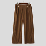 Wiaofellas  -  Men Pants Solid Color Button Joggers High Waist Casual Trousers Men Streetwear Loose Fashion Male Wide Leg Pants S-5XL