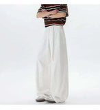 WIAOFELLAS  -  New Summer Men's Casual Pants Solid Color Drawstring Straight Trousers Elastic Waist Wide Leg Baggy Male Bottom