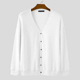 WIAOFELLAS  -  Men Cardigan Solid Knitted V Neck Long Sleeve Men Sweaters Streetwear Loose Korean Style Fashion Casual Men Clothing