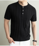 Wiaofellas  -  Brand Laisel Linen Knitted T-shirt Men's Short Sleeved Slim Casual Business Polo Shirts Round Neck Social Versatile Base T-shirt