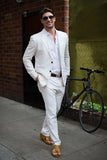WIAOFELLAS   -  Latest Coat Pant Designs Ivory/White Linen Casual Men Suit Summer Beach Tuxedo Simple Custom Made 2 Piece Jacket Male Set