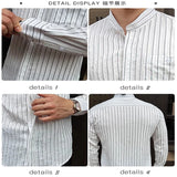 WIAOFELLAS  -  Spring Autumn Stretchable Men Shitrs Stand Collar Single-breasted Long Sleeve Men's Striped Shirt Fashion Handsome Streetwear