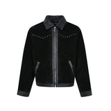WIAOFELLAS  -  High Street Men's Coats Turn-down Collar PU Leather Patchwork Metal Rivets Zipper Solid Color Casual Male Jackets