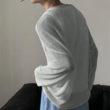 WIAOFELLAS  -  Men T Shirt Solid Color Knitted O-neck Long Sleeve Loose Male Tee Tops See Through Sexy Fashion Casual Men Clothing