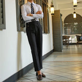 WIAOFELLAS -  Men Spring Autumn New Fashion Slim Fit Formal Trousers Mens Business Casual Suit Pants Male Long Solid Color Pants W205