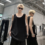 Wiaofellas  -  fall outfits Fake Two Piece Vest Sleeveless T-shirt Solid Color Round Neck Korea Fashion Male Tops Casual Loose