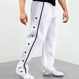 WIAOFELLAS  -  Daily Casual Loose Men Pant Buttons Patchwork Design Streetwear Straight Leg Trousers Lace-up Elastic Waist Harajuku Track Pants