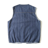 WIAOFELLAS  -  Men Japanese Streetwear Retro Fashion Loose Casual Stripe Denim Vest Sleeveless Jacket Unisex Jeans Waistcoat Cowboy Vest