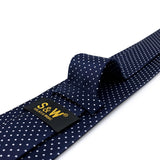 Wiaofellas S6 Dots Navy Dark Blue White Ties For Men Silk Neckties and Pocket Square Set Extra Long Slim Gift Wedding