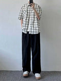 Wiaofellas  -  Summer Thin Ice Silk Casual Pants Japanese Sle Pure Color Texture Paratrooper Loose Fit Elastic Waist Long Trousers for Men