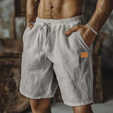 WIAOFELLAS  -  Summer New Men Cotton Linen Shorts LOGO Embroidery Elastic Waist Beach Shorts Lightweight  Pants Comfort Breath Holiday Shorts