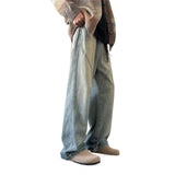 WIAOFELLAS  -  American High Street Vintage Style Fashion Men's Casual Trendy Loose Wide Leg Spliced Washed Blue Jean Trousers Male Denim Pants