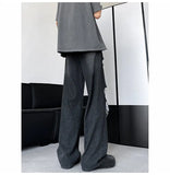 Wiaofellas  -  High Street Male Hole Denim Pants New Worn-out Jacquard Slimming Loose Men‘s Wide Legs Jeans Summer Trendy