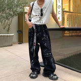 WIAOFELLAS  -  Spring And Autumn Men's Casual Pants Fashionable Trendy Y2k Hip-Hop High Street Graffiti Printed American Vintage Trousers