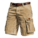 Wiaofellas Men's Outdoor Leisure Vintage Yellow Stone Printed Multi-Pocket Shorts