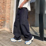 WIAOFELLAS  -  Latest Style Dark Blue Belted Jeans Men Loosen Fit Pure Color Denim Pants Male's Bagyy Trousers