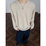 WIAOFELLAS  -  Spring Long Sleeved T-shirt Men Fashion Black Casual Knitted T-shirt Men Streetwear Korean Loose Pleated T Shirt Mens Tops