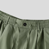 Wiaofellas  -  Men Pants Solid Color Button Pleated Loose Casual Wide Leg Trousers For Man Streetwear Joggers Fashion Casual Male Pants