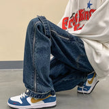 WIAOFELLAS  -  New Jeans for Men Loose and Trendy High Street Wide Leg Pants Trendy Brand Side Zipper Straight Leg Work Pants