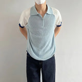 WIAOFELLAS  -  Polo Shirt Retro Y2k Contrast Color Stitching T Shirts Youth Energy Trend Knitted Breathable Daily Summer Thin Short Sleeve Tops
