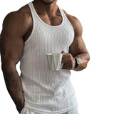 WIAOFELLAS  -  Summer Knitted Men's H-shaped Slim Fit Vertical Stripe Tank Top Fitness Training Breathable Sleeveless Fashion New Style