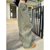 WIAOFELLAS  -  Retro Straight Leg Casual Pants High Street Wide Leg Men's Style Spring Autumn Design Loose American Green Trousers for Men And