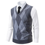 Wiaofellas  -  Men's Knitted Warm Sweater in Autumn and Winter V-neck Vest Diamond Grid Twisted Flower Casual Fashion Versatile Top