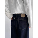 WIAOFELLAS  -  American High Street Redline Denim pants Men Spring Autumn Vintage Dark Straight Trousers Fashion Loose Back Paris Buckle Jeans