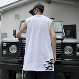 Wiaofellas  -  Summer cotton vest men's hem holes handsome sleeveless T-shirt outside ins fashion brand inside with fashion bottoming shirt