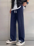 Wiaofellas  -  Men's Cotton Linen Casual Pants Summer New Sle Drapey Straight Leg Loose Trendy Thin Wide Leg Sports Long Trousers