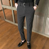 WIAOFELLAS  -  Autumn and Winter Men's Fashion Solid Color Fabric Casual Thickened Wool Business Brushed Straight Tube Versatile Pants