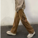 WIAOFELLAS  -  American Letter Graffiti Jeans Couples High Street Oversize Loose Straight Wide Leg Casual Floor Mopping Pants Female Clothes