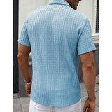 Wiaofellas  -  Men'sSolid Color Textured Short Sleeve Shirt Summer Casual Business Lapel Button Down Top Breathable Comfortable Top