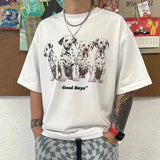 WIAOFELLAS  -  Men's Casual T-Shirt Cotton Fashionable Trendy Hip-Hop Street Dog Pattern Printed American Style Short Tops Spring Summer