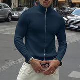 WIAOFELLAS  -  Men Sweatshirts Solid Color Stand Collar Long Sleeve Zipper Male Cardigan Streetwear Autumn Fashion Casual Hoodies