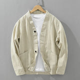 WIAOFELLAS  -  70% Ramie 30% Cotton, Solid Color Men's Cotton and Linen Jacket, V-neck Jacket, Wear-Resistant Loose Casual Breathable M-3XL