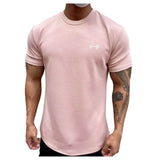Wiaofellas  -  Men's Short Sleeve Sport T-Shirt Summer Solid Color Roung Neck Gym Slim Tees Youth Casual Breathe Running Top