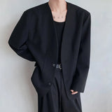 WIAOFELLAS  -  Men's Shoulder Pads Solid‘ Color Loose Blazer Coat Fashion  Summer Double Buckle Long Sleeves Jacket Male
