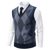 Wiaofellas  -  Men's Knitted Warm Sweater in Autumn and Winter V-neck Vest Diamond Grid Twisted Flower Casual Fashion Versatile Top