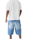 WIAOFELLAS  -  Men s Distressed Denim Shorts with Cargo Pockets and Relaxed Fit Knee-Length Pull-On Jeans