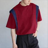 WIAOFELLAS  -  Men T Shirt Patchwork O-neck Short Sleeve Loose Male Tee Tops Streetwear Korean Style Fashion Casual Men Clothing S-5XL