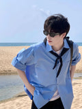 WIAOFELLAS  -  Blue Sun Protection irt for Men Summer Trendy Loose Fit Long Sve Youthful Sle Clean Cut Boys Faion Outerwear